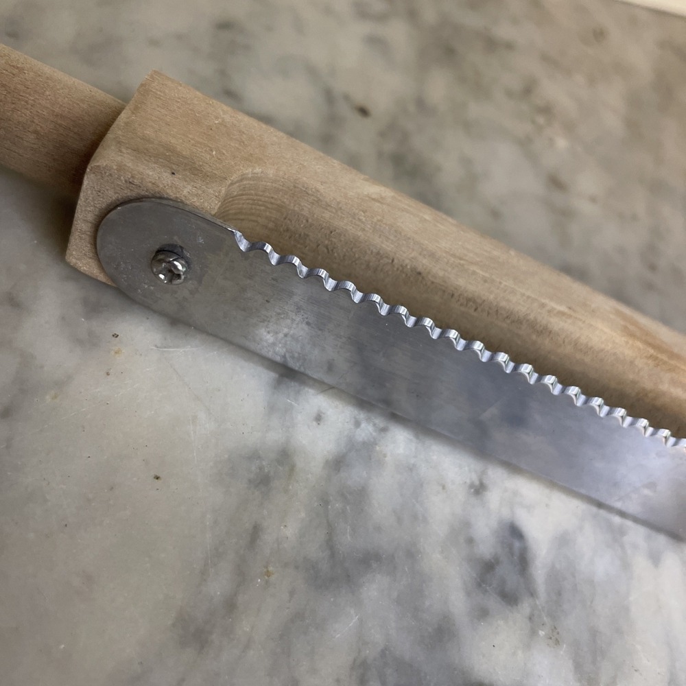 Vintage Fiddle Bow Bread Slicing Knife 15" Wood Natural